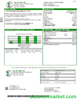 USA CITY OF FOSTER CITY business utility bill Word and PDF template